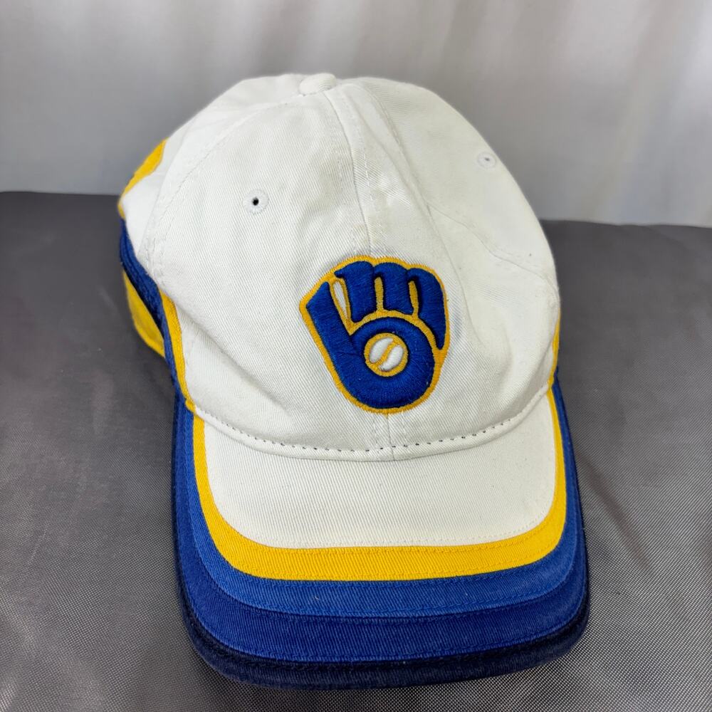 Milwaukee Brewers Baseball Dad Cap MLB Hat Ball-In-Glove White Crown Cooperstown